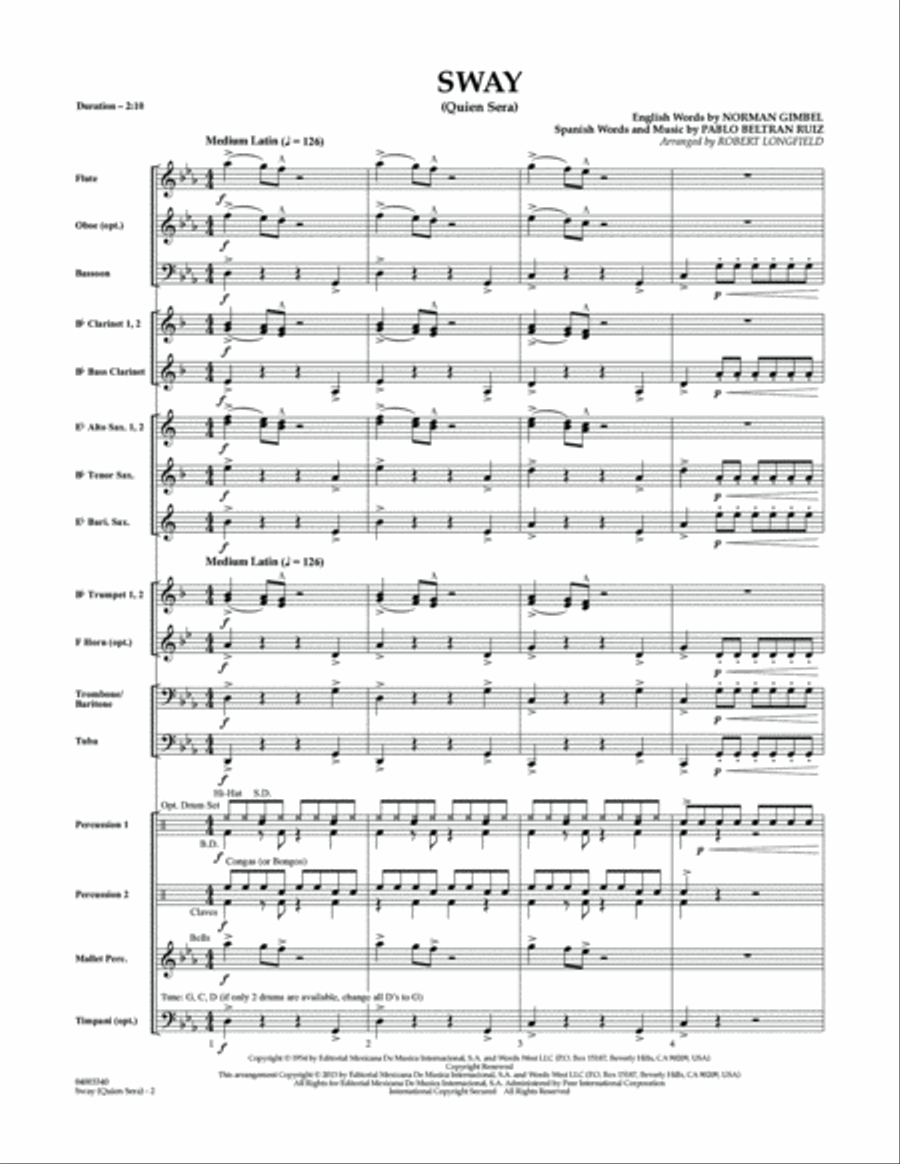 Sway (quien Sera) Dl - Conductor Score (Full Score) Concert Band scores gallery preview page 2