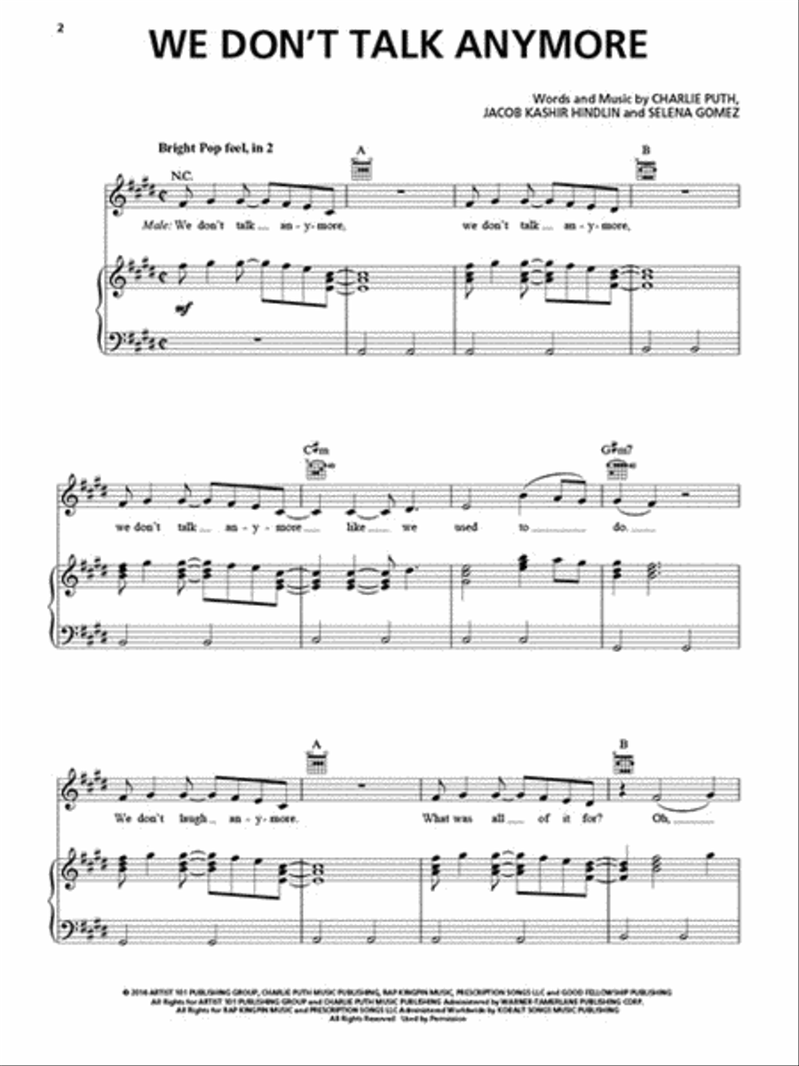 We Don't Talk Anymore Piano, Vocal, Guitar scores gallery preview page 2