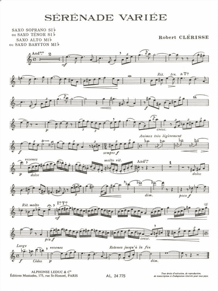 Varied Serenade, For Alto Saxophone Or Baritone Saxophone And Piano