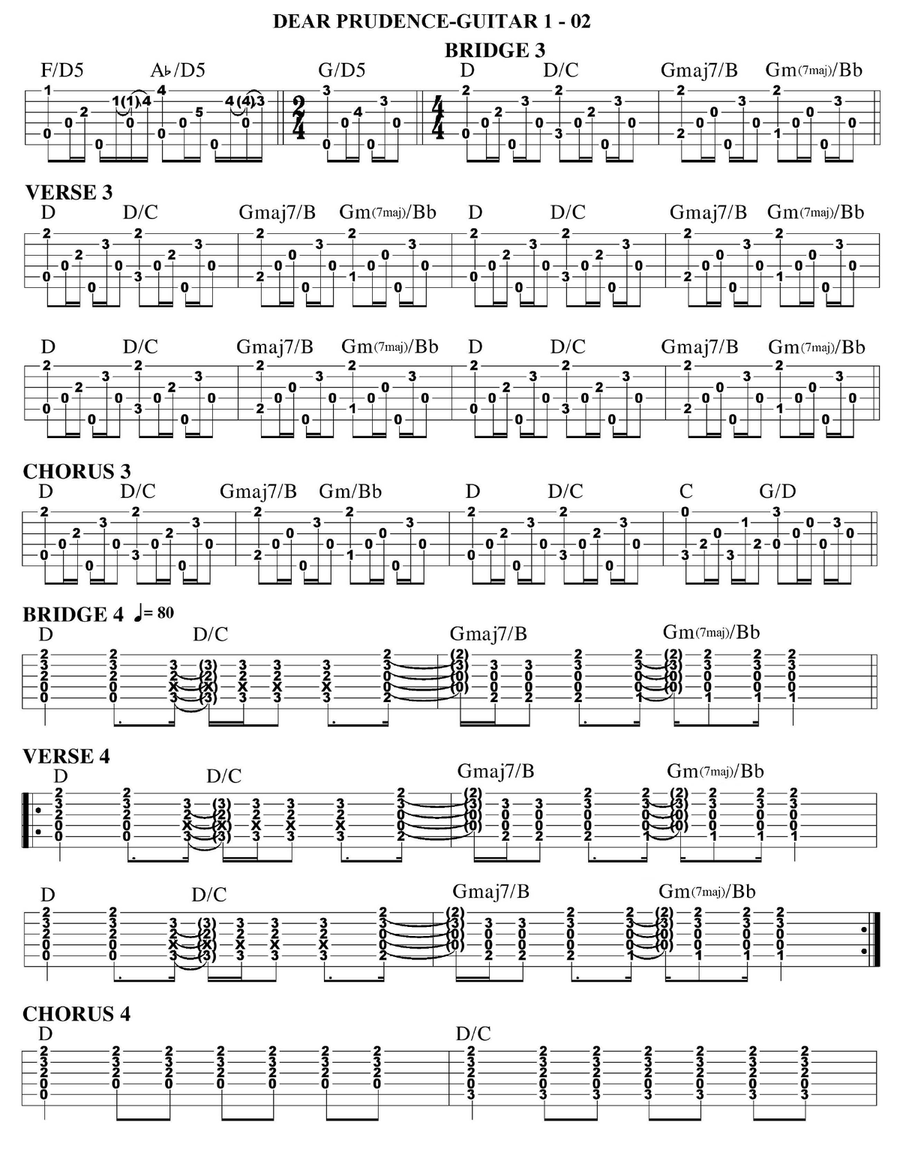Dear Prudence Guitar Tablature scores gallery preview page 2