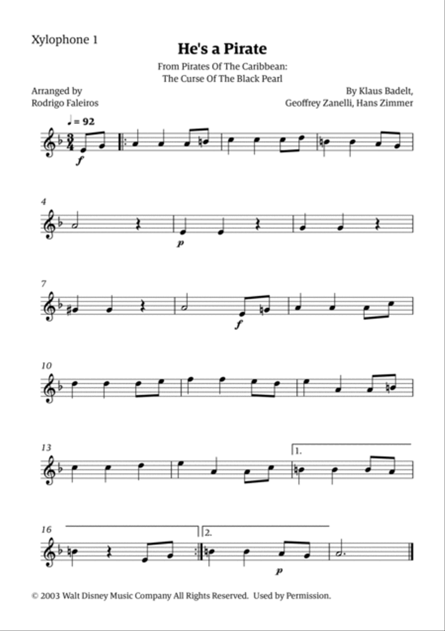 He's A Pirate Percussion scores gallery preview page 2