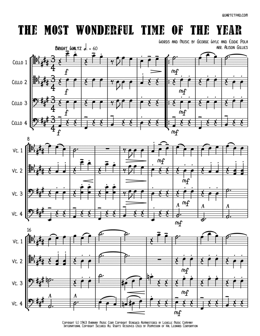 The Most Wonderful Time Of The Year Cello scores gallery preview page 1
