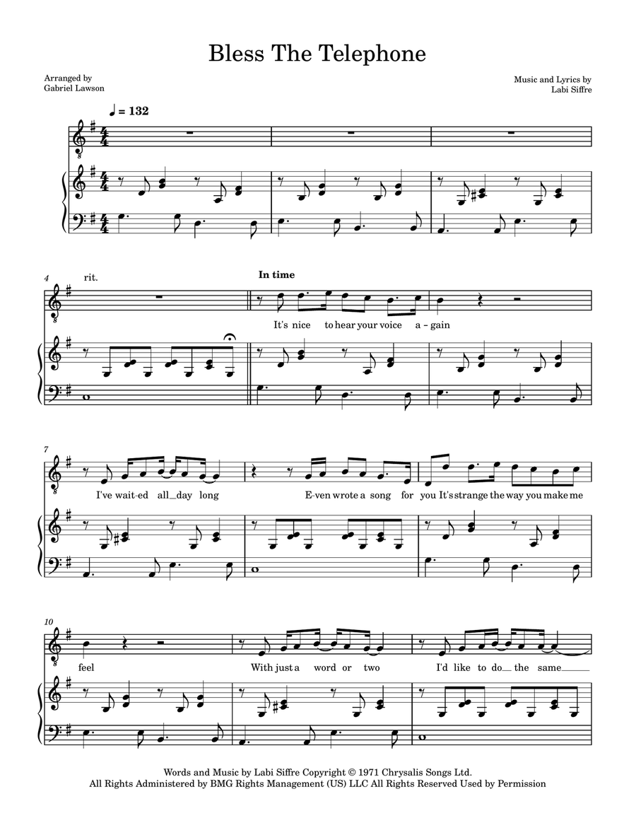 Bless The Telephone Piano, Vocal scores gallery preview page 1
