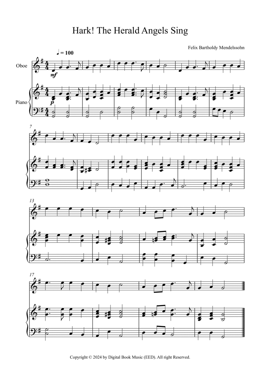 Hark! The Herald Angels Sing, Felix Bartholdy Mendelssohn (Oboe + Piano) image number null