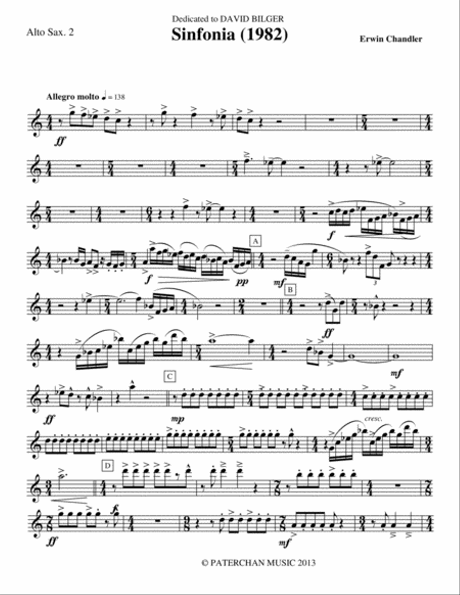 SINFONIA FOR SAXOPHONES SINFONIA FOR SAXOPHONES Woodwind Quartet scores gallery preview page 1