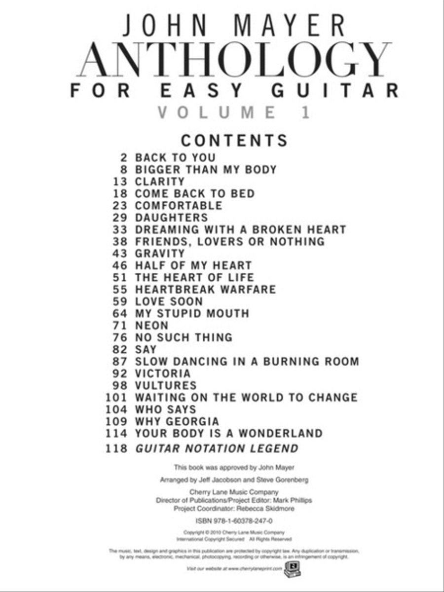 John Mayer Anthology for Easy Guitar – Volume 1