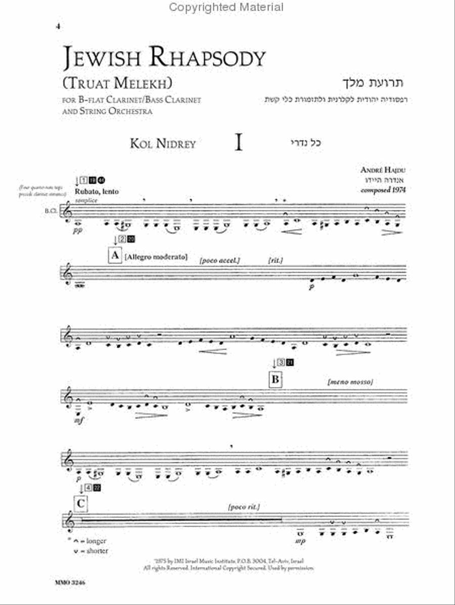 Andre Hajdu - Jewish Rhapsody (Truat Melekh) Clarinet Solo scores gallery preview page 2