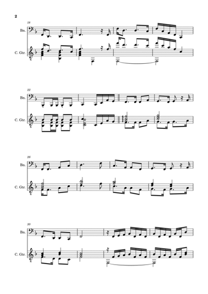Scottish Folk Song - Auld Lang Sine. Arrangement for Bassoon and Classical Guitar. Score and Parts. image number null