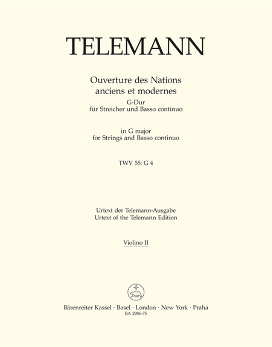 Ouverture des Nations anciens et modernes G major TWV 55:G 4 by Georg Philipp Telemann Violin - Sheet Music