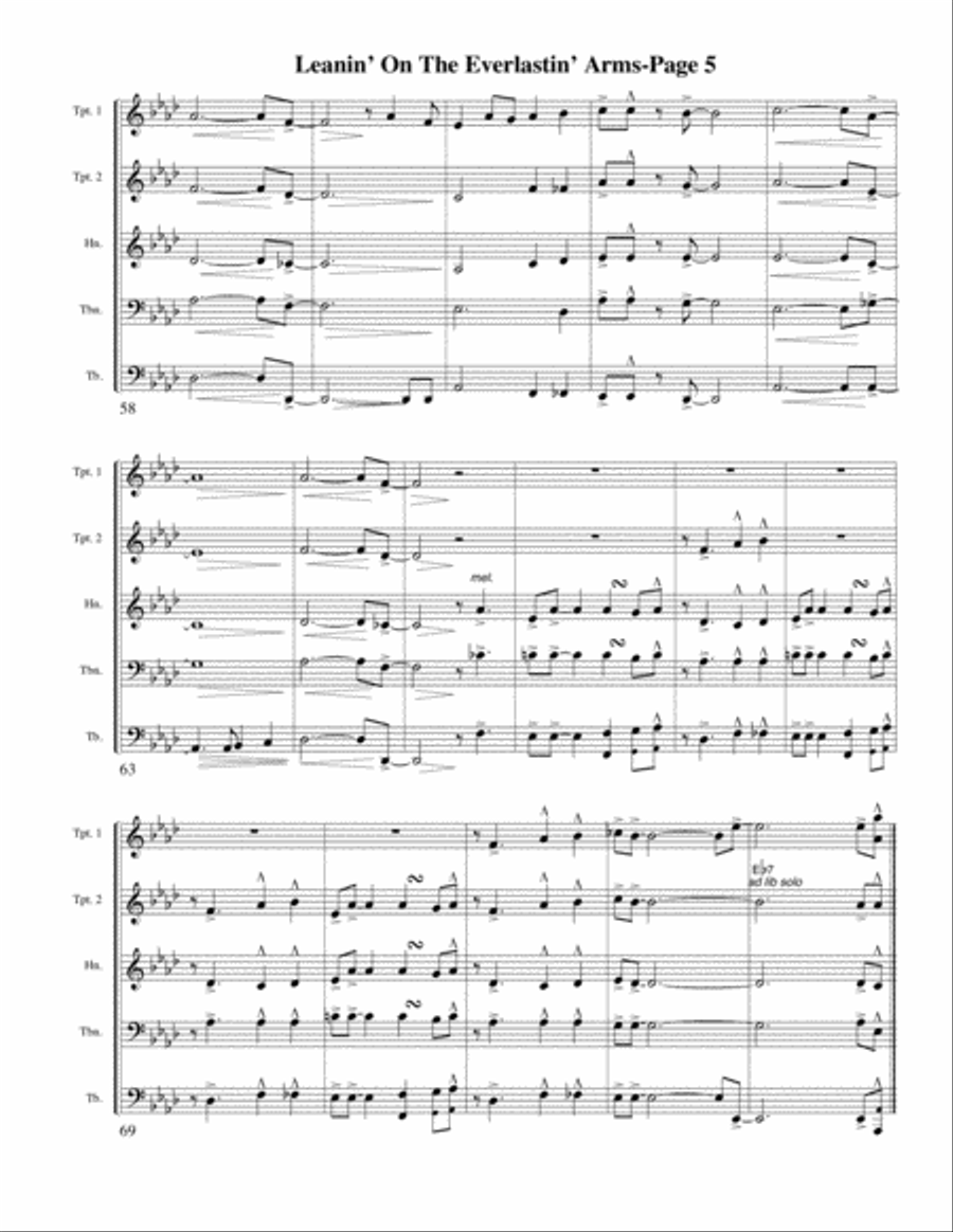 Leaning On the Everlasting Arms for Brass Quintet Brass Quintet scores gallery preview page 5
