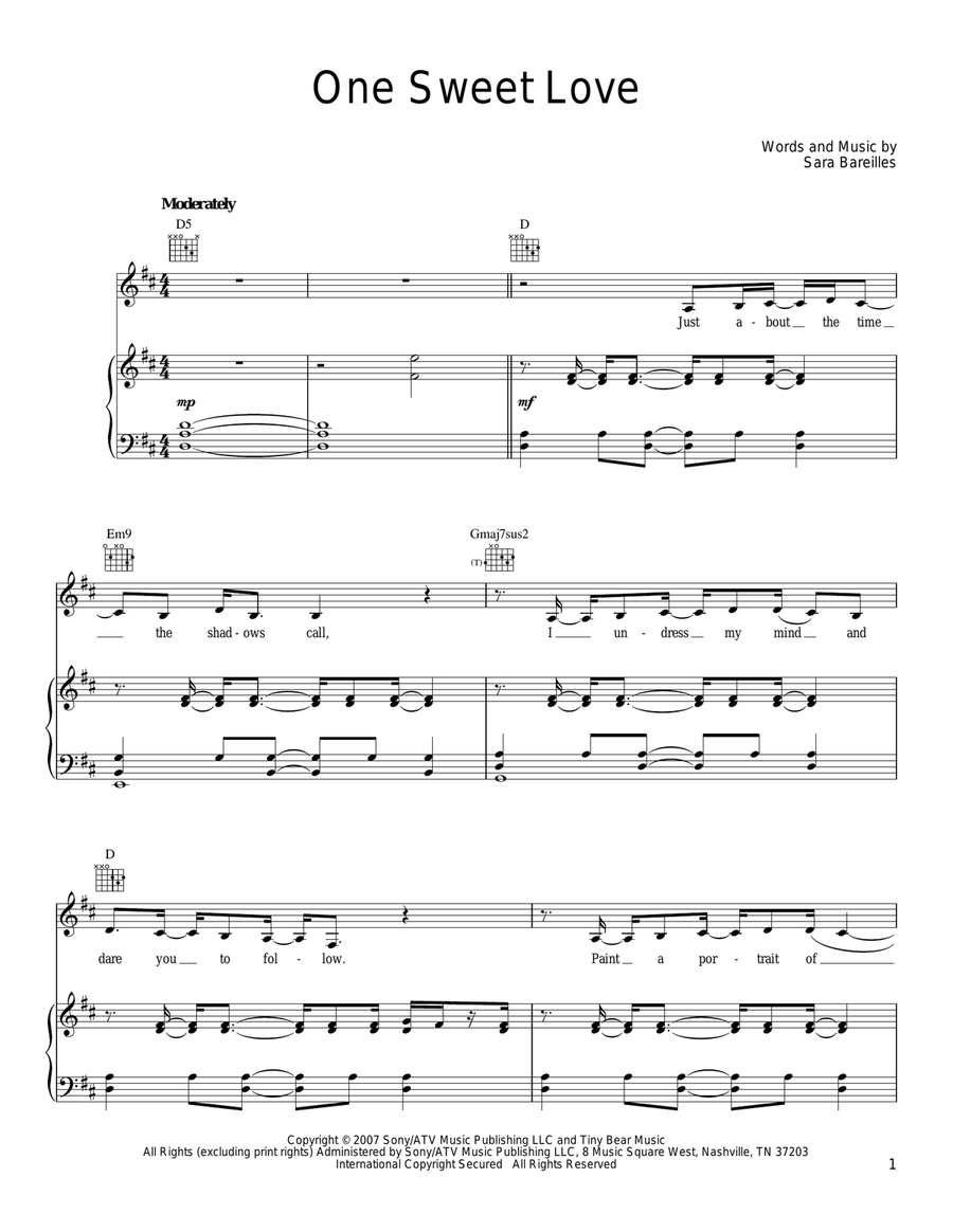 One Sweet Love One Sweet Love Piano, Vocal, Guitar scores gallery preview page 1