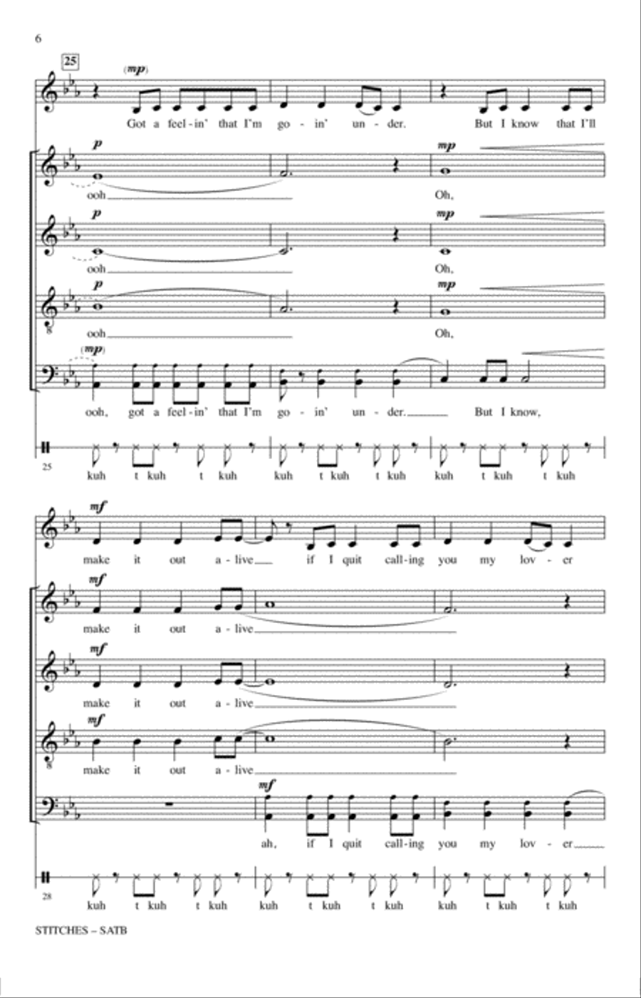 Stitches (arr. Brandy Kay Riha) 4-Part scores gallery preview page 5