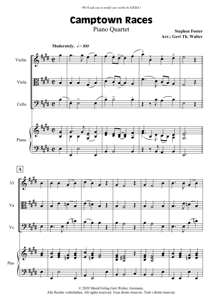 Camptown Races Camptown Races Piano Quartet scores gallery preview page 1