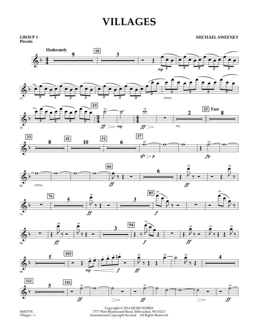 Villages - Piccolo (Group 1) Concert Band scores gallery preview page 1