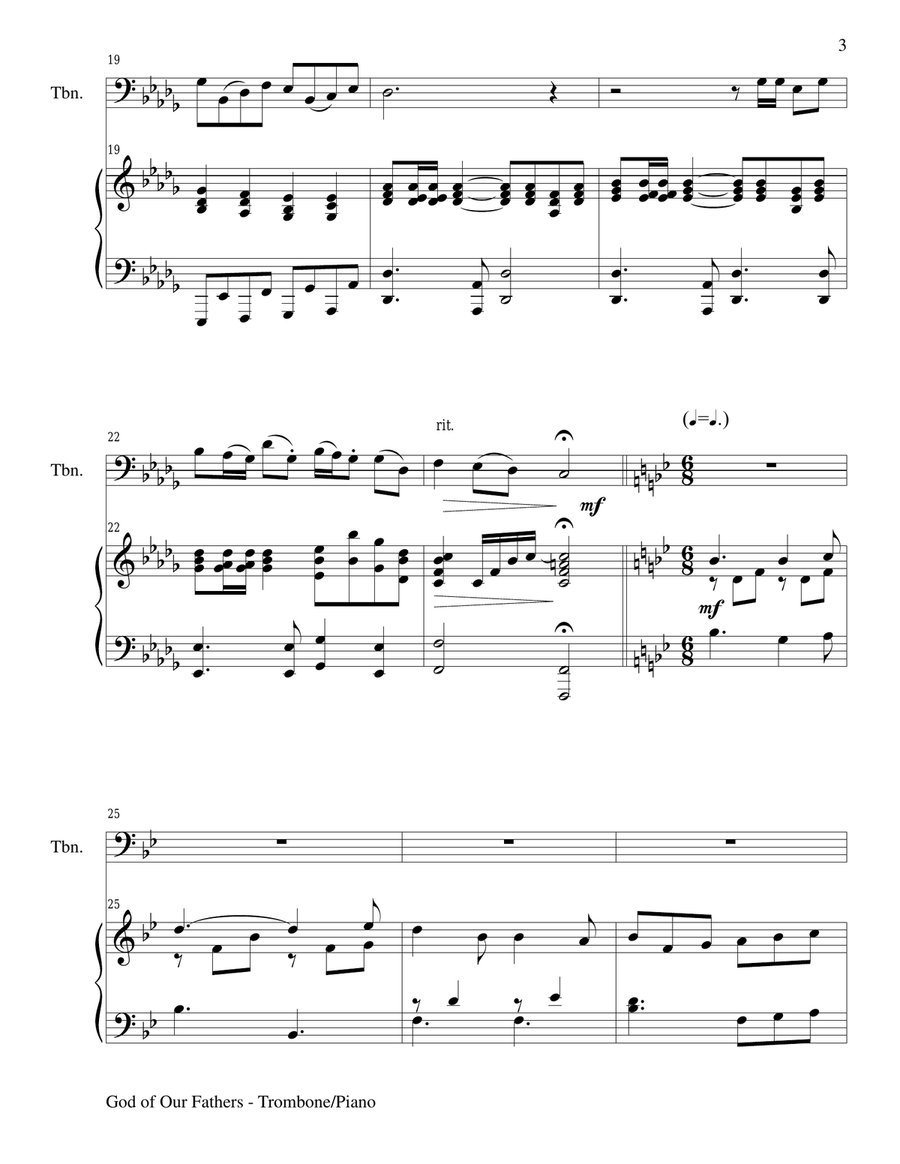 GOD OF OUR FATHERS (Duet – Trombone and Piano/Score and Parts) Trombone Duet scores gallery preview page 3
