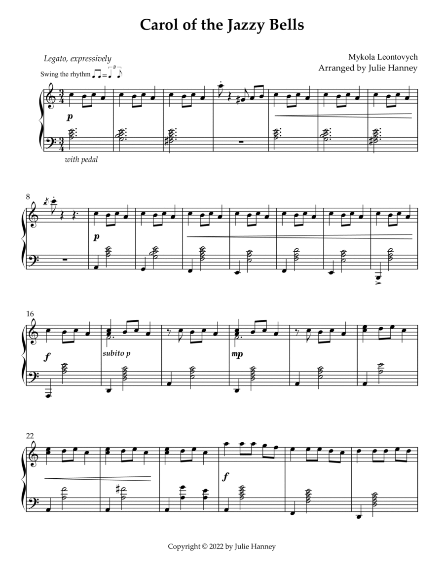 Carol of the Jazzy Bells Carol of the Jazzy Bells Piano Solo scores gallery preview page 1