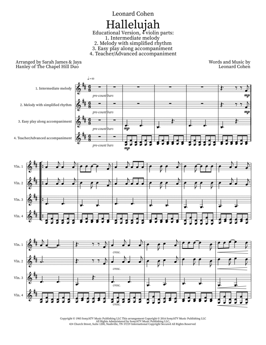 Hallelujah String Duet scores gallery preview page 1