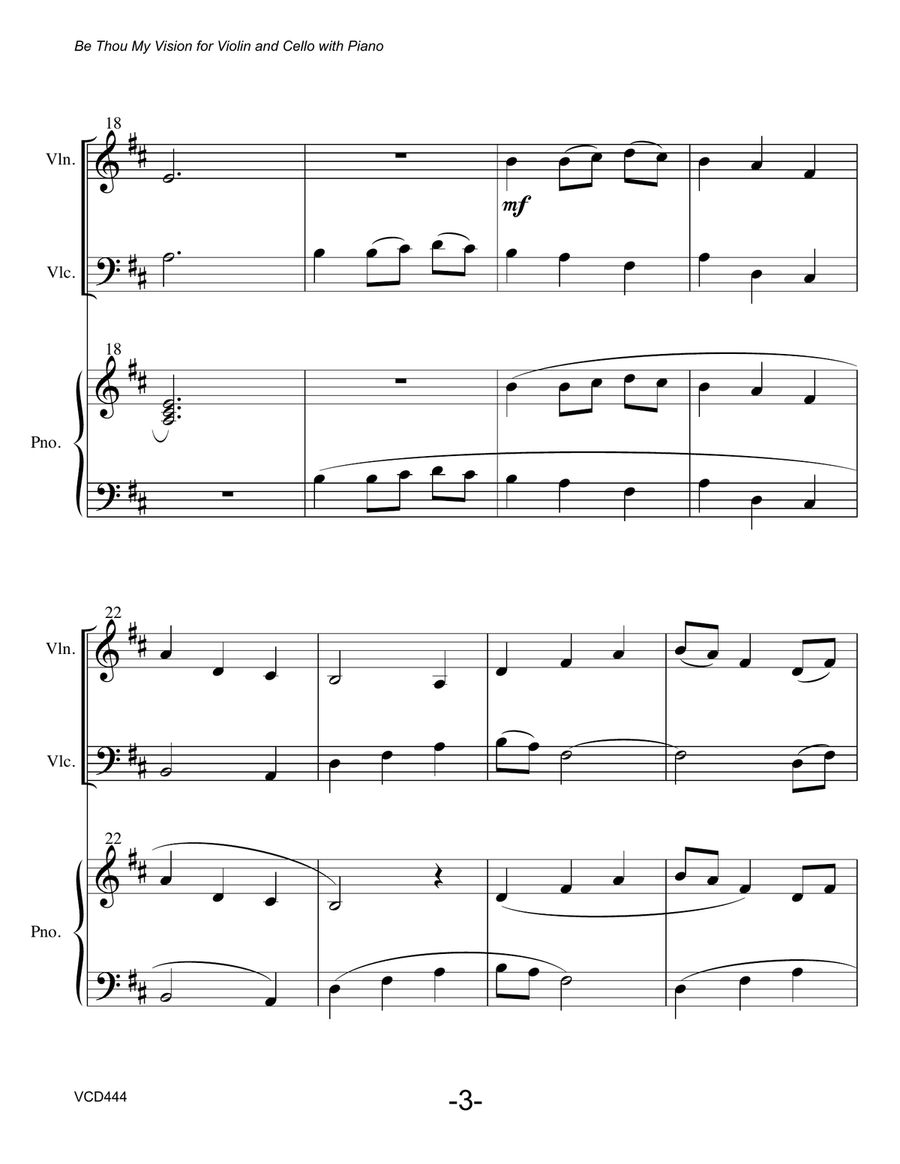 BE THOU MY VISION - VIOLIN & CELLO DUET with Piano (Grade 2) Piano Trio scores gallery preview page 3
