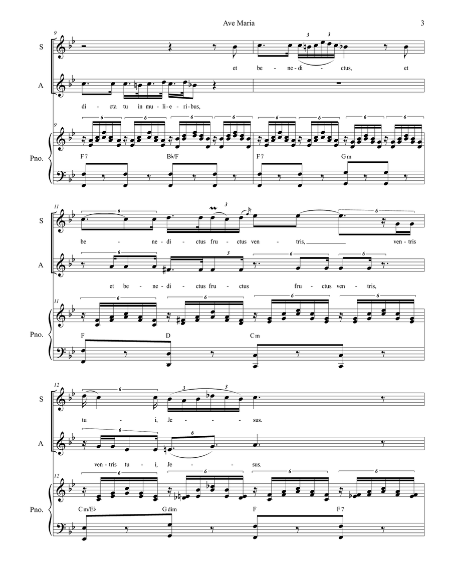 Ave Maria (Duet for Soprano and Alto solo - (High Key) Alto Voice scores gallery preview page 3