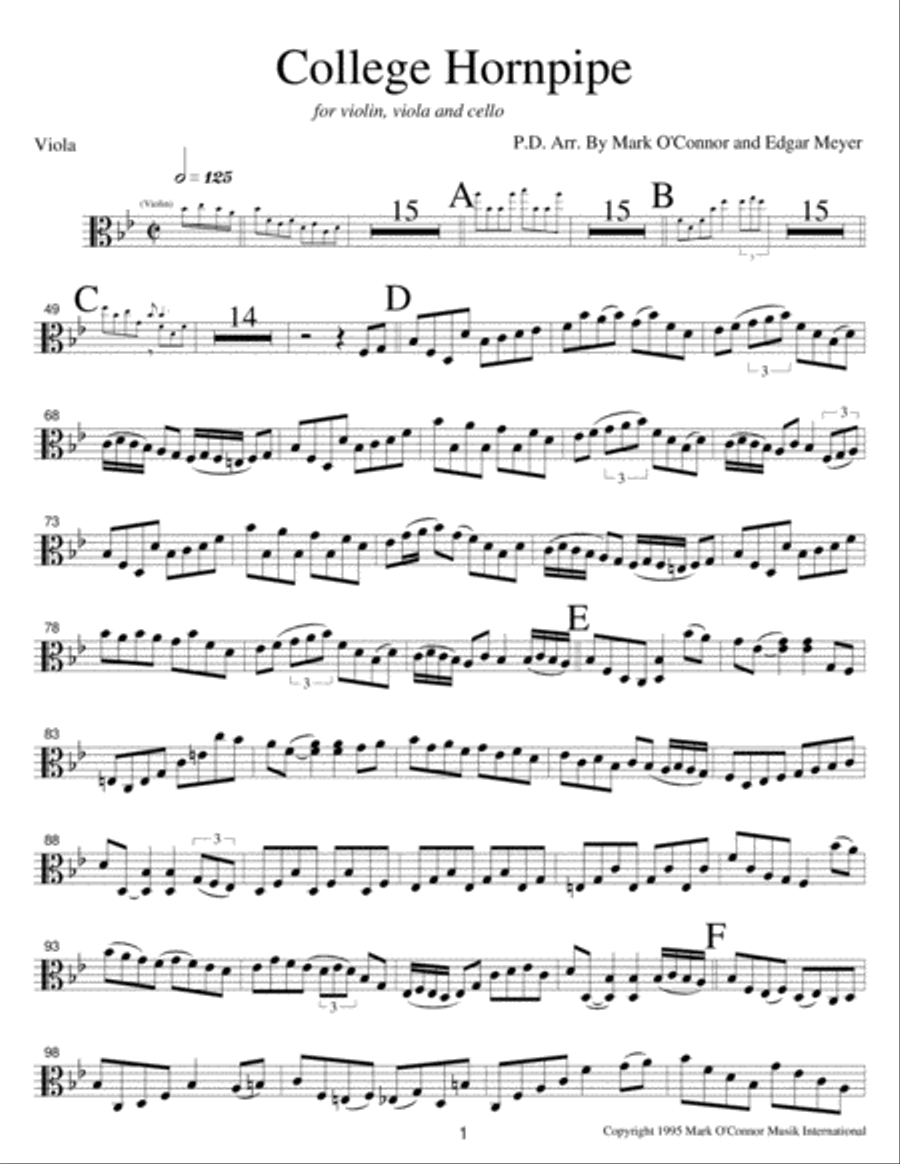 College Hornpipe (viola part - vln, vla, cel) String Trio scores gallery preview page 4