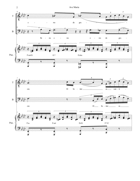 Ave Maria (Spanish Lyrics - for 2-part choir (TB) - Medium Key - Piano) image number null