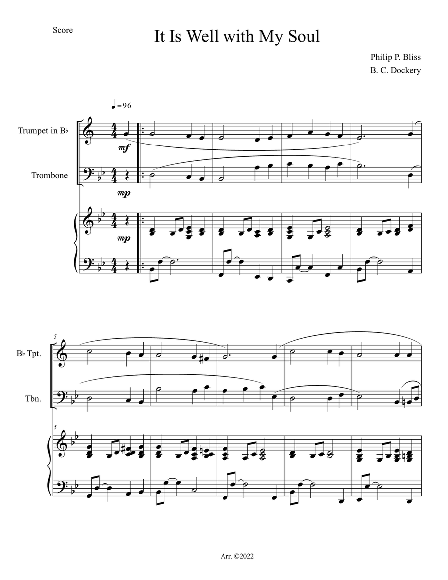 It Is Well with My Soul (Trumpet and Trombone Duet with Piano Accompaniment) Brass Duet scores gallery preview page 1