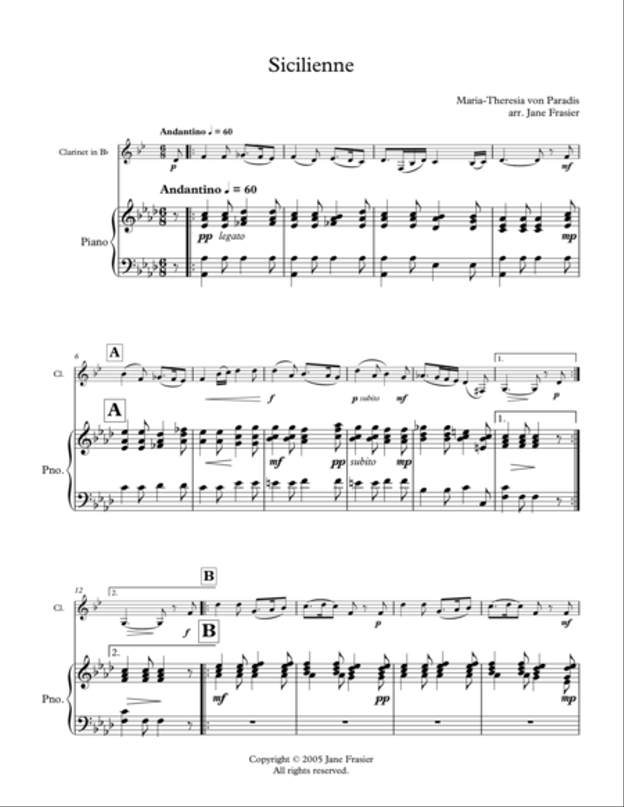 Sicilienne Sicilienne Clarinet Solo scores gallery preview page 1