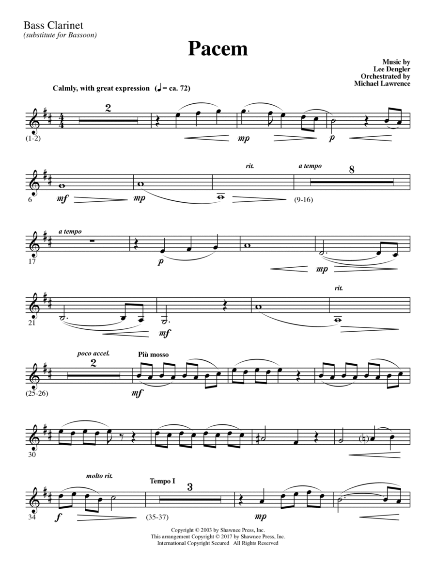 Pacem - Bass Clarinet (sub. Bassoon) Choir scores gallery preview page 1