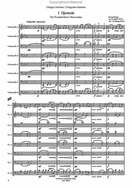 Two Elegiac Melodies für acht Violoncelli op. 34 (Zwei Elegische Melodien)