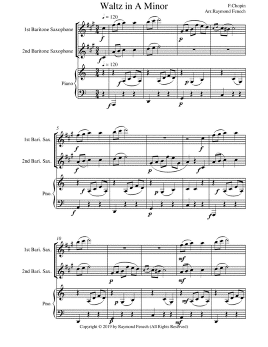 Waltz in A Minor (Chopin) - 2 Baritone Saxophones and Piano - Chamber music image number null