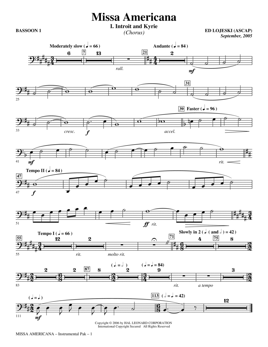 Missa Americana - Bassoon 1 Choir scores gallery preview page 1