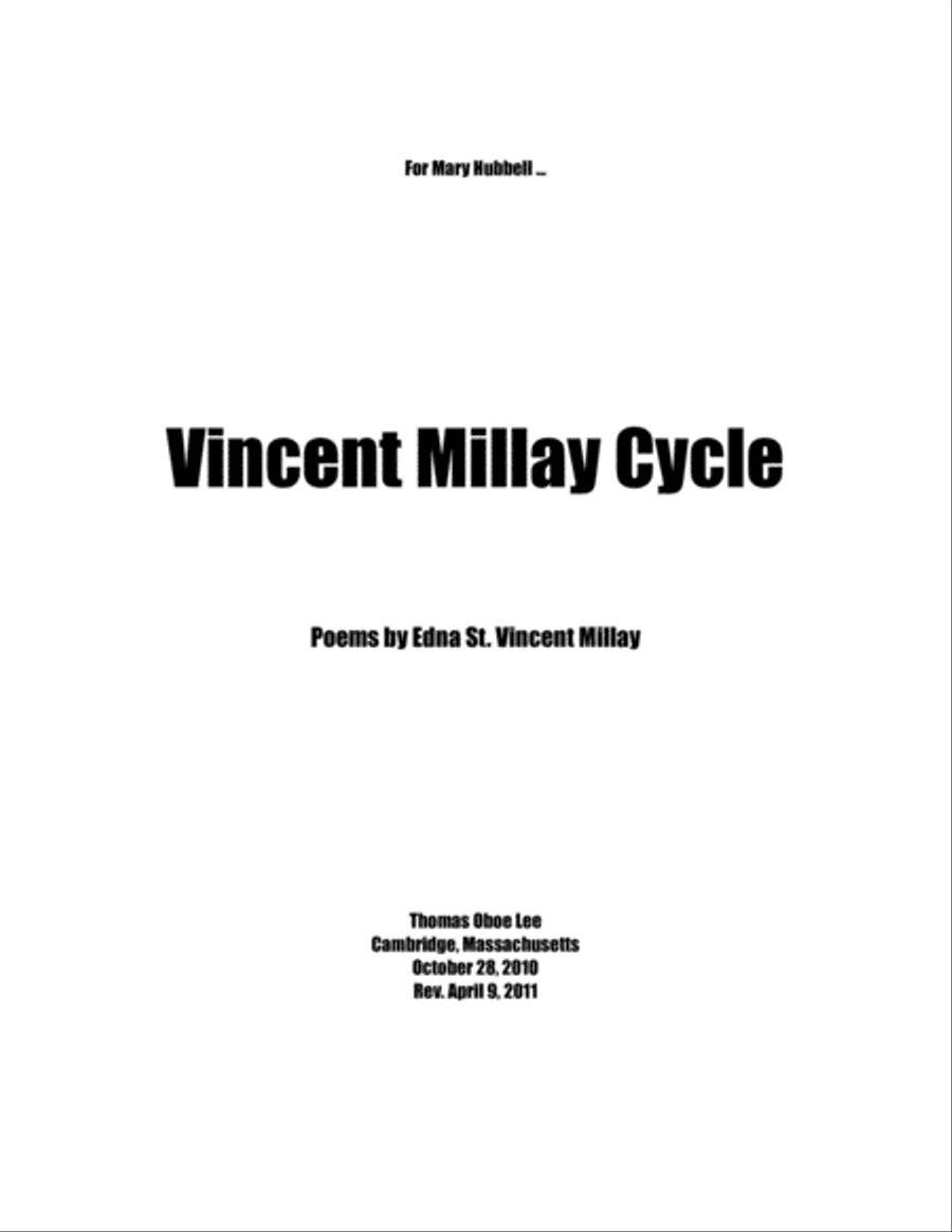 Vincent Millay Cycle (2010) for soprano and piano High Voice scores gallery preview page 1