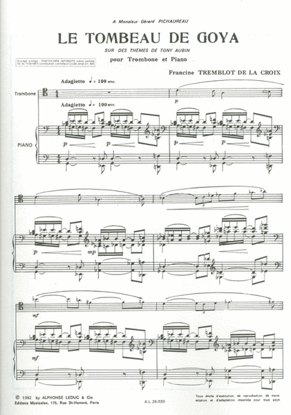 Le Tombeau De Goya (trombone & Piano)