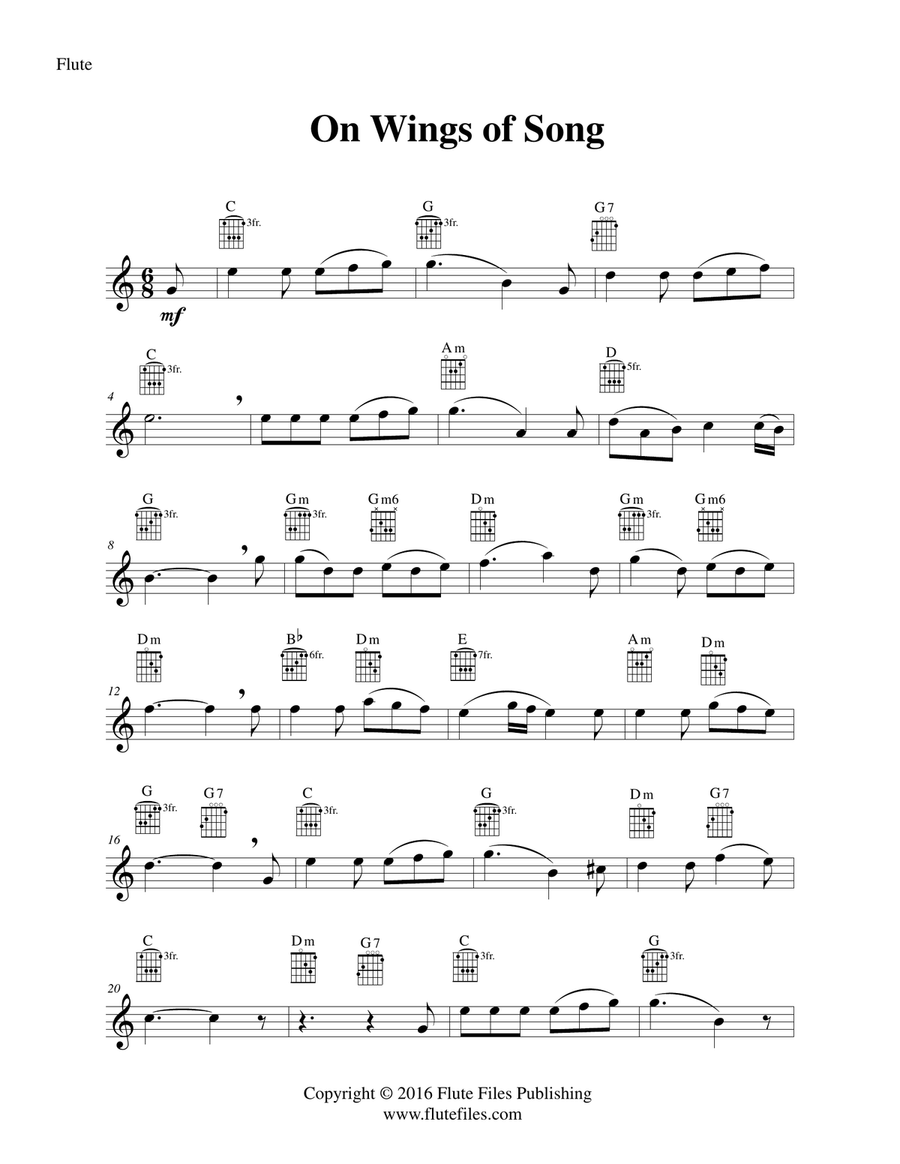 On Wings of Song - Flute Solo with Guitar Chords Chamber Music scores gallery preview page 3