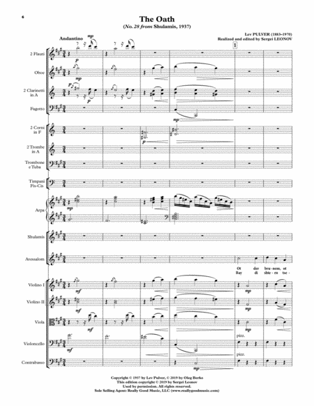 PULVER Lev: Two Scenes from "Shulamis" for Soprano, Tenor (Baritone) and Orchestra (Full score)