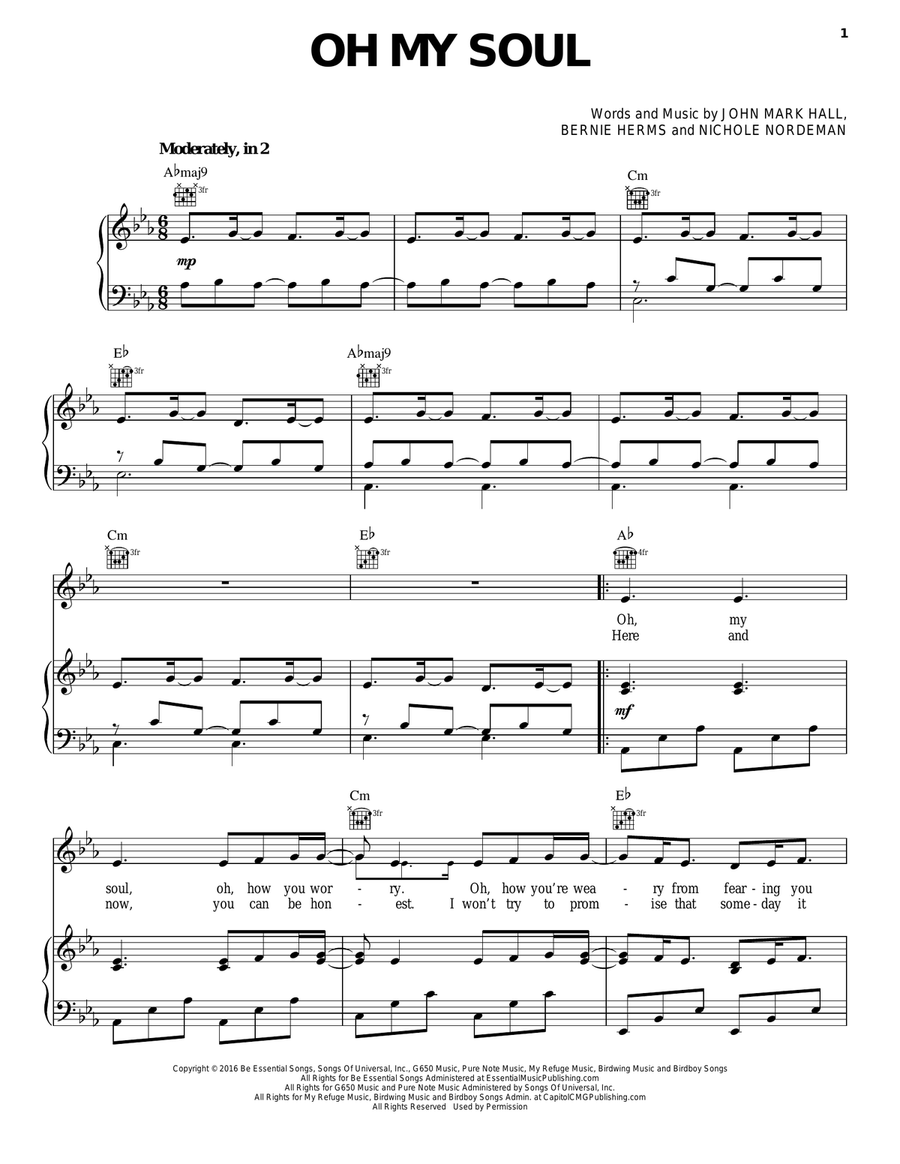 Oh My Soul Piano, Vocal, Guitar scores gallery preview page 1