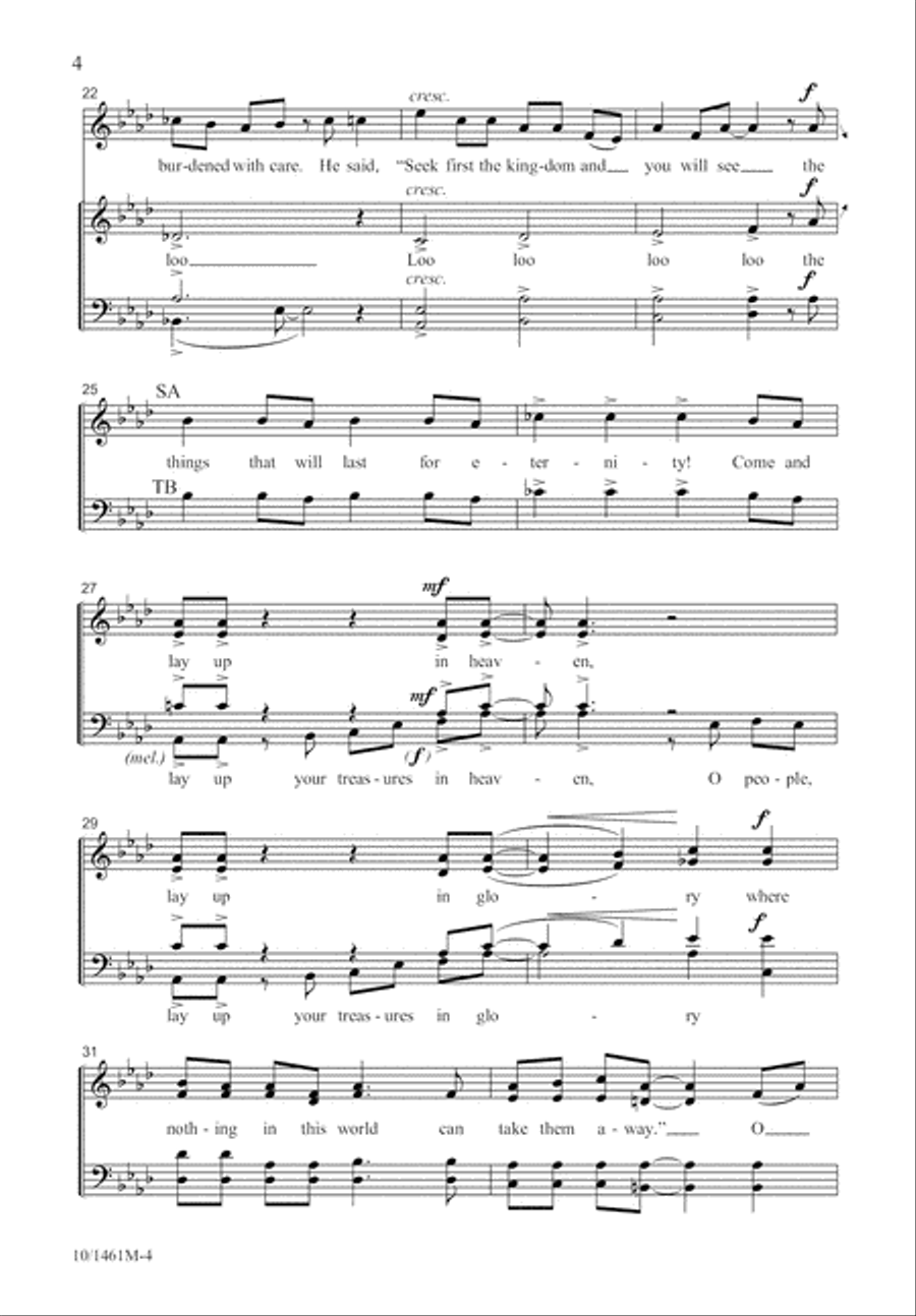 Lay Up Your Treasures in Heaven 4-Part scores gallery preview page 5