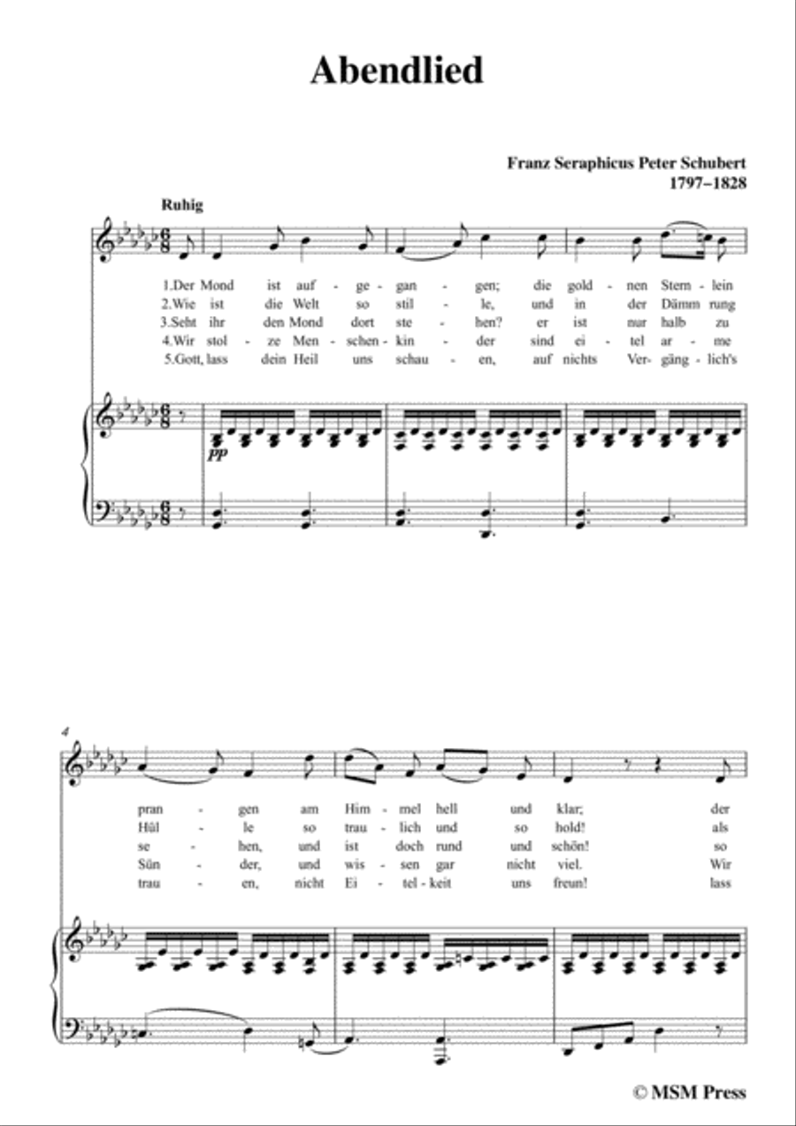 Schubert-Abendlied (Claudius),in G flat Major,for Voice and Piano Voice Solo scores gallery preview page 3