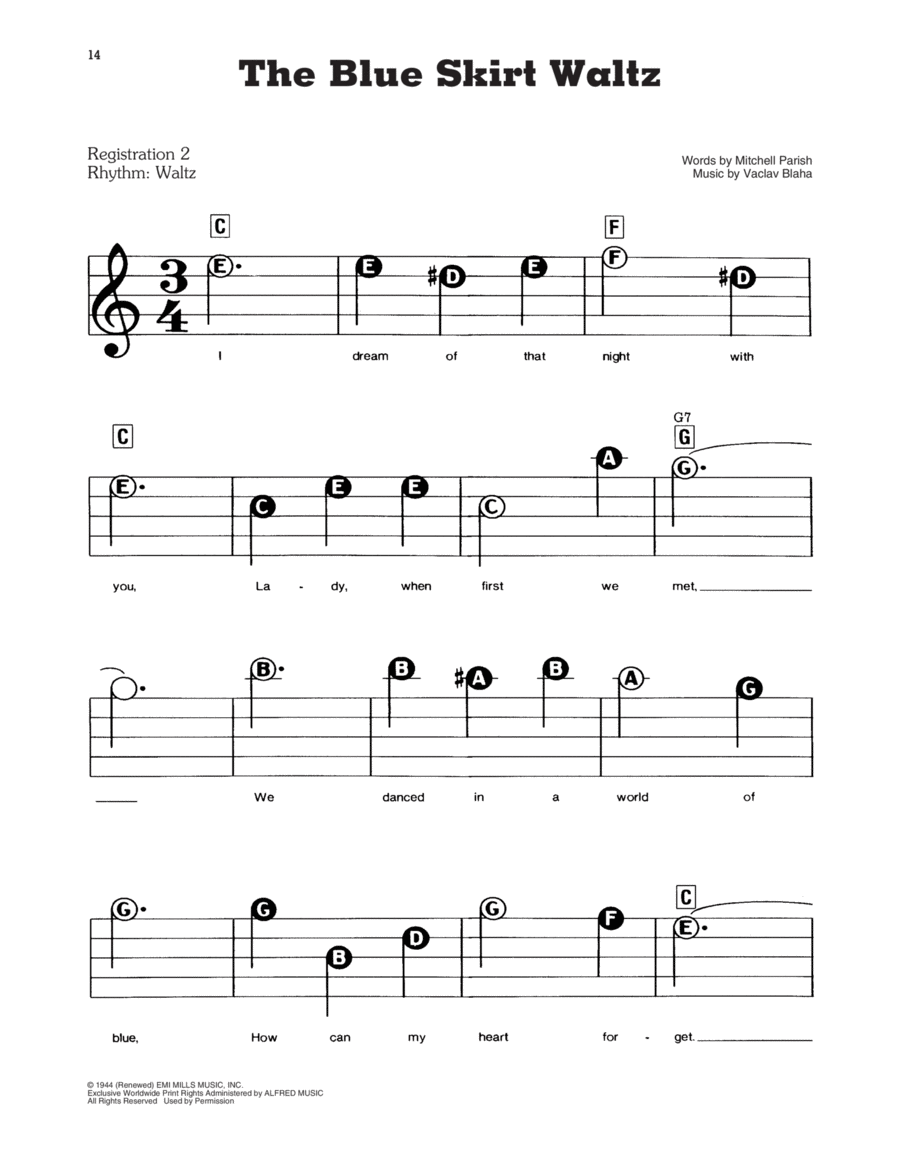 The Blue Skirt Waltz Electronic Keyboard scores gallery preview page 1