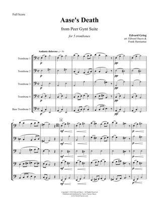 Aase's Death from Peer Gynt for 5-part Trombone Ensemble