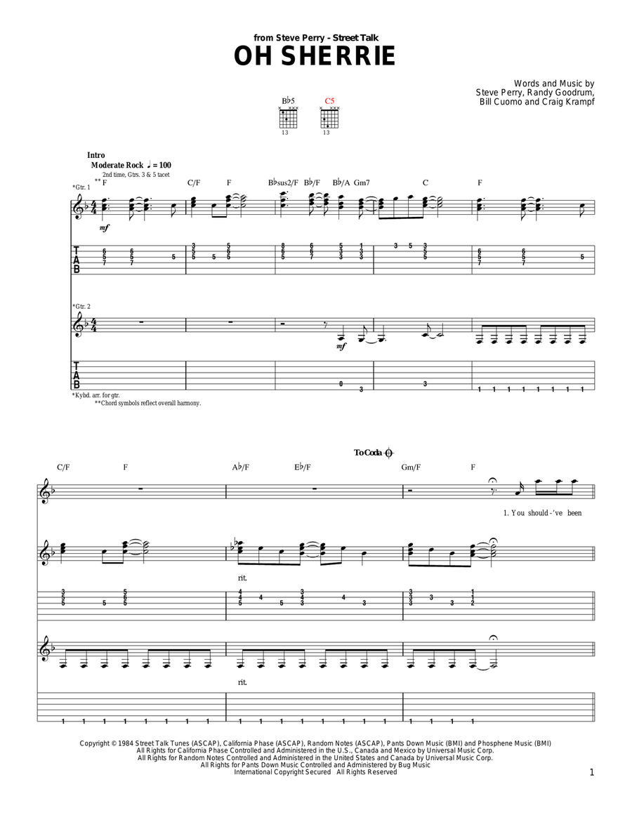 Oh Sherrie Acoustic Guitar scores gallery preview page 1