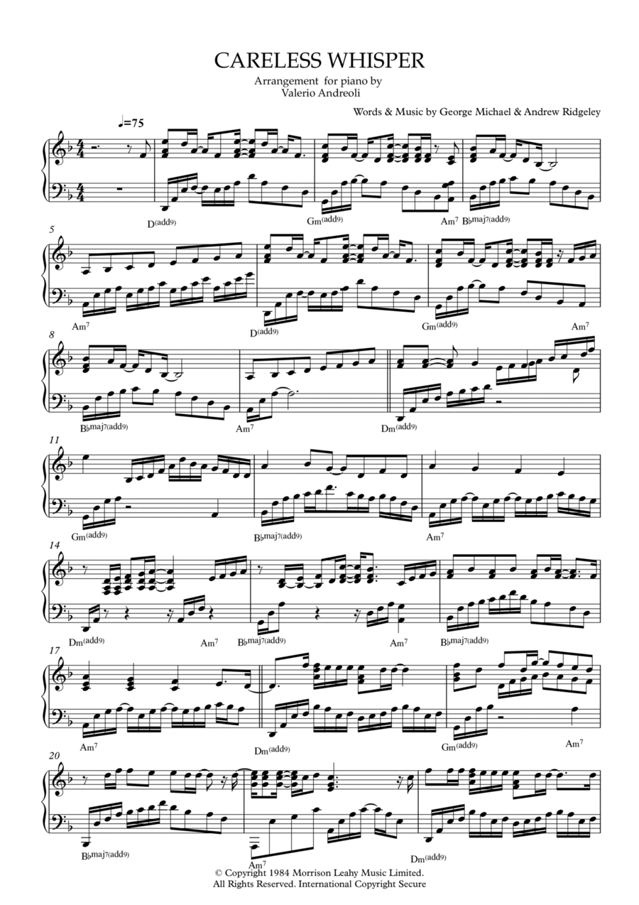Careless Whisper Piano Solo scores gallery preview page 1