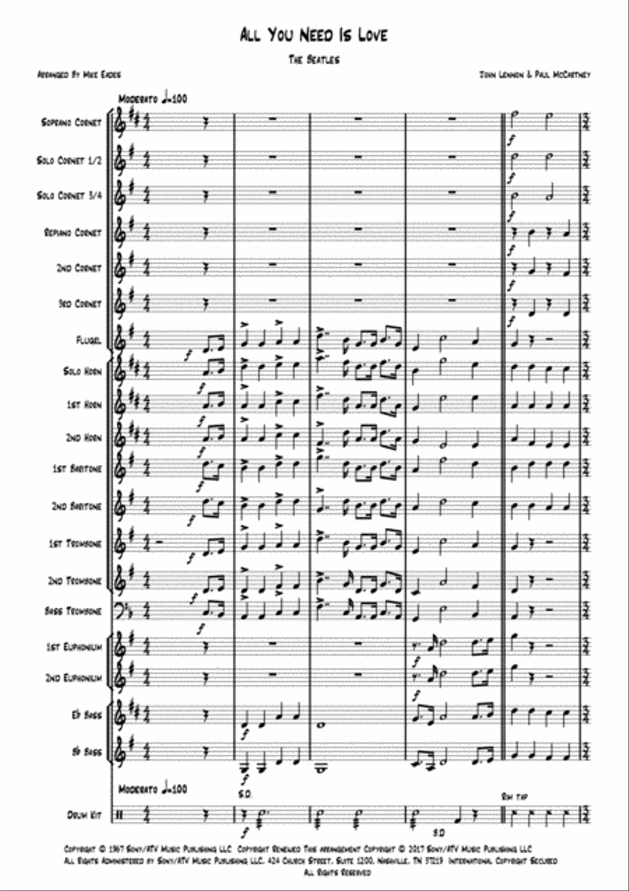 All You Need Is Love Brass Band scores gallery preview page 1