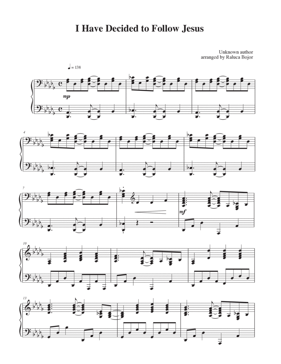 I Have Decided to Follow Jesus Piano Solo scores gallery preview page 1