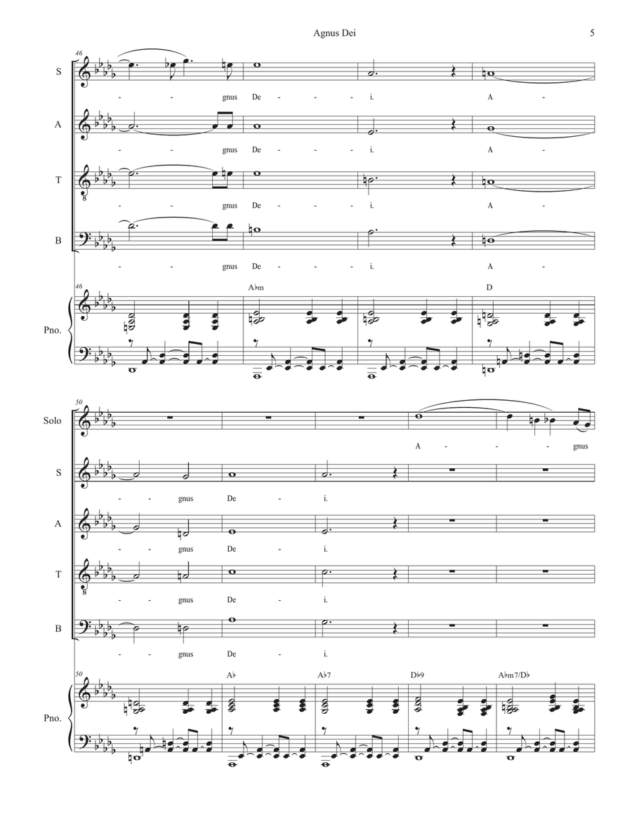 Agnus Dei (Mass of Peace and Justice) (Solo and SATB) 4-Part scores gallery preview page 5