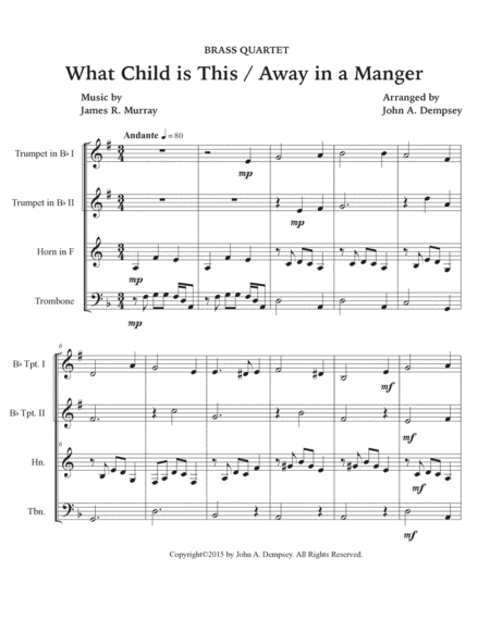 Christmas Medley (What Child is This / Away in a Manger): Two Trumpets, Horn in F and Trombone image number null