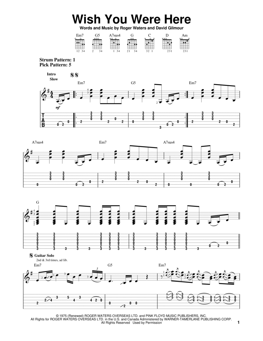 Wish You Were Here Acoustic Guitar scores gallery preview page 1