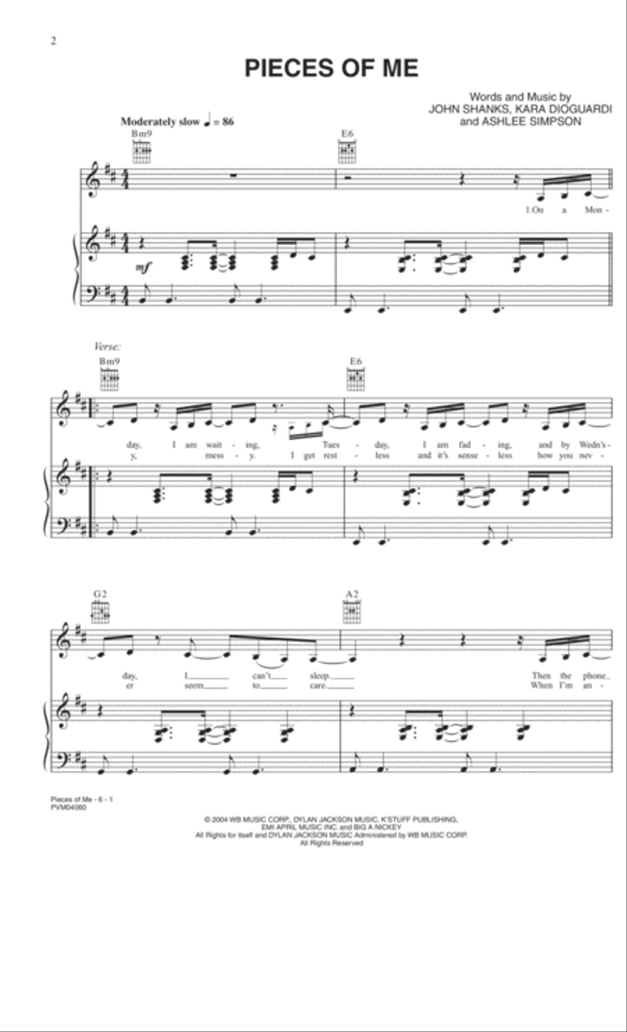 Pieces of Me Piano, Vocal, Guitar scores gallery preview page 1