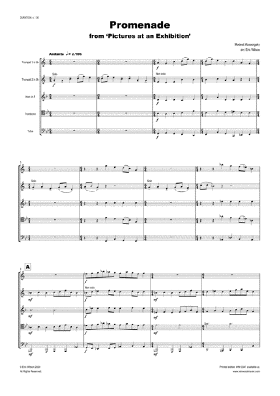 Promenade (Pictures at an Exhibition) Brass Ensemble scores gallery preview page 3