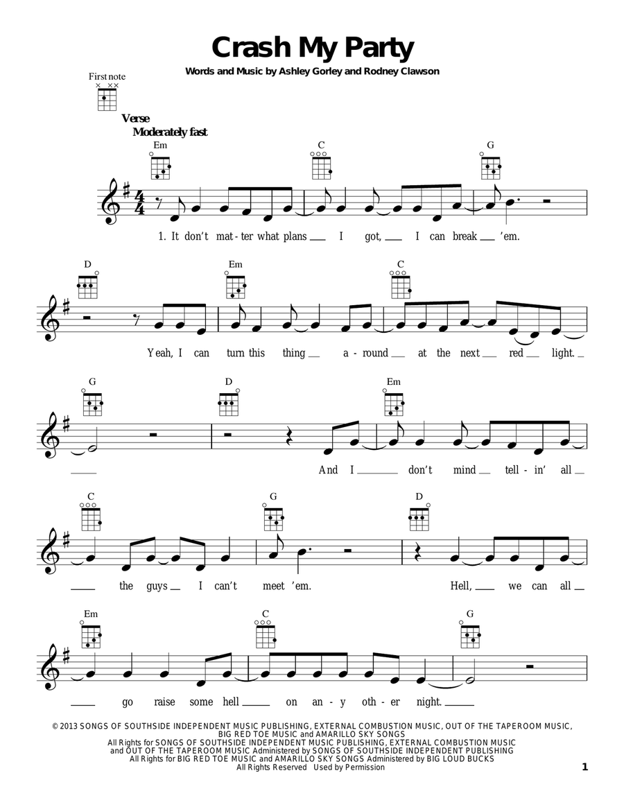 Crash My Party Ukulele scores gallery preview page 1